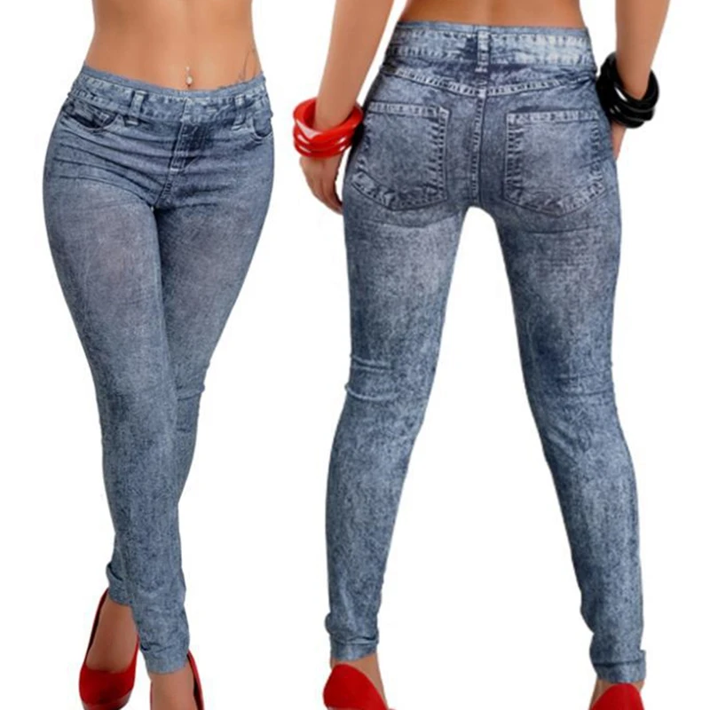 Womens Denim Snowflake Skinny Stretch Sexy Pants Soft Leggings Woman Jeans - Цвет: Синий