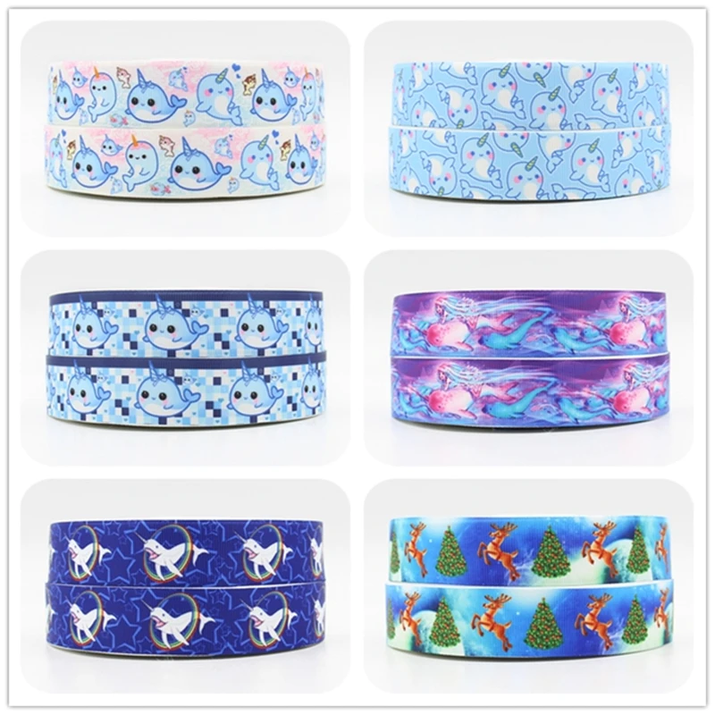 

10 yards lot 22mm 25mm 38mm 75mm whale printed grosgrain ribbon