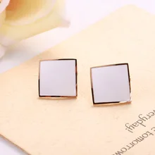 Дизайн, модные белые/черные квадратные серьги из титановой стали, розовое золото, свадебные серьги для женщин, Brincos BXE35