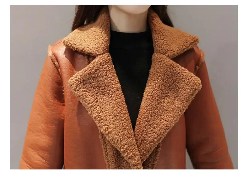 MSAISS Double-sideSheepskin Coat Women Winter Leather Jacket Brown Wine Shearling Coat Fur Collar Warm Leather Jacket Outerwear