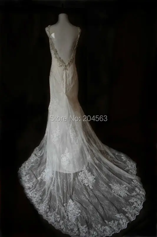 

Hot Sale Real Picture V neck 2016 Lace Wedding Dresses Sheath vestido de noiva with Crystals
