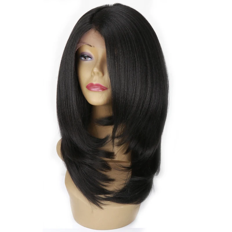 COLODO Short Kinky Straight Artificial Fiber Hair Wig Heat Resistant Afro American Wigs Glueless L Part Synthetic Lace Front Wig