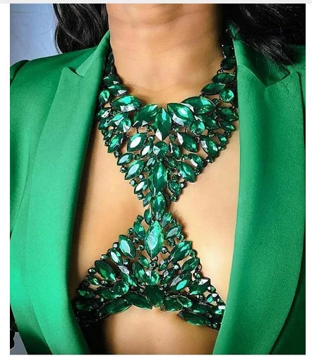 

Summer Long Body Necklace Chain Sexy Handmade Crystal Gem Chunky Maxi Luxury Gem Statement Necklace Women