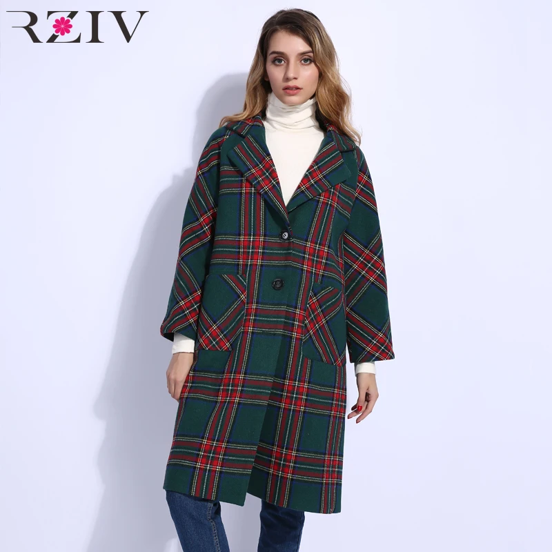 RZIV 2018 Winter long coat Women casual plaid coat pocket decoration loose oversized coat