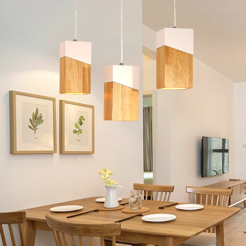 Nordic Design Wood Pendant Lights Modern Simple Iron And Wooden Nordic Design Wood Pendant Lights