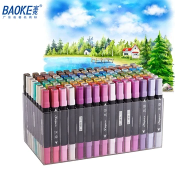 

BAOKE 12/24/36/48/72/96/120Color Dual Tips Oil Based Ink Marker Set Permanent Paint Markers Pen for Artist Drawing Mark Supplier