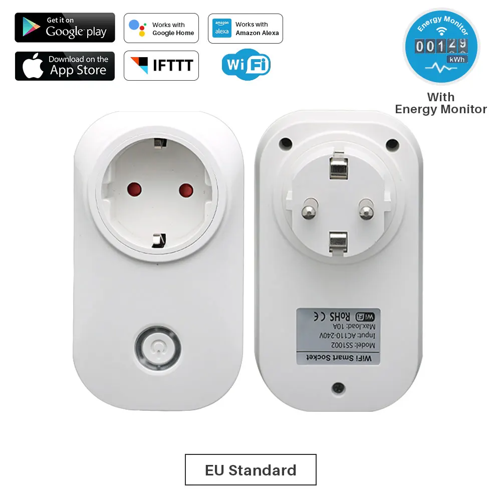 WiFi Smart Socket Power outlet Multi Brazil Plug With Energy Monitor Tuya APP Control Compatible with Alexa and Google Home - Цвет: EU Standard