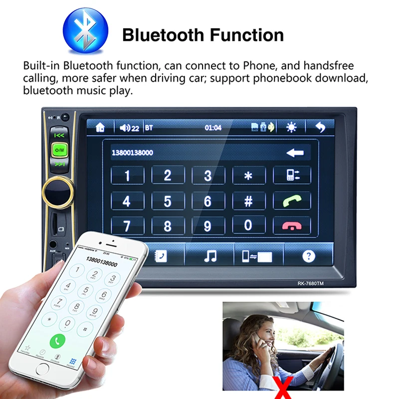 USB TF автомобильная электроника в тире 6,6 ''HD сенсорный экран 2 Din ...