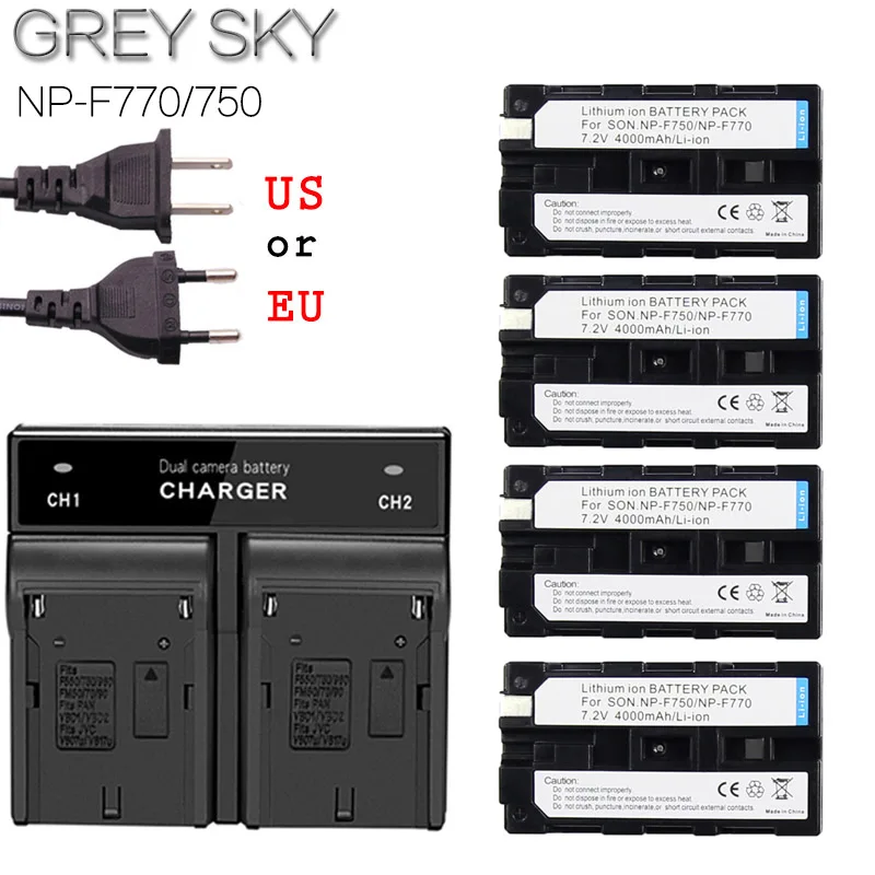 

4Pcs 4000mAh NP-F770 NP-F750 NP F770 NP F750 750 Batteries + Ultra Faster LCD DUAL Charger Kits for Sony CCD-RV100 DCR-TRU47E
