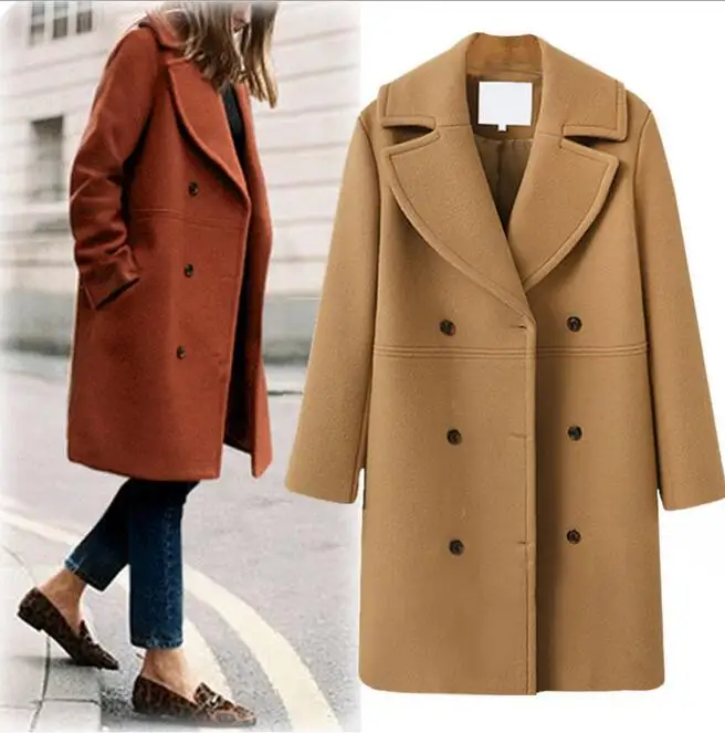 RICHARDROGER Autumn Winter 2018 fashion women wool coat double breasted elegant bodycon wool cocoon long coat solid color tops Coats