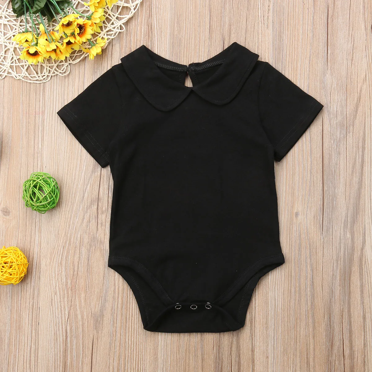 Brand New Newborn Infant Baby Girls Boys Casual Bodysuit Short Sleeve Peter Pan Collar Solid Cotton Jumpsuits Playsuit 0-1Y