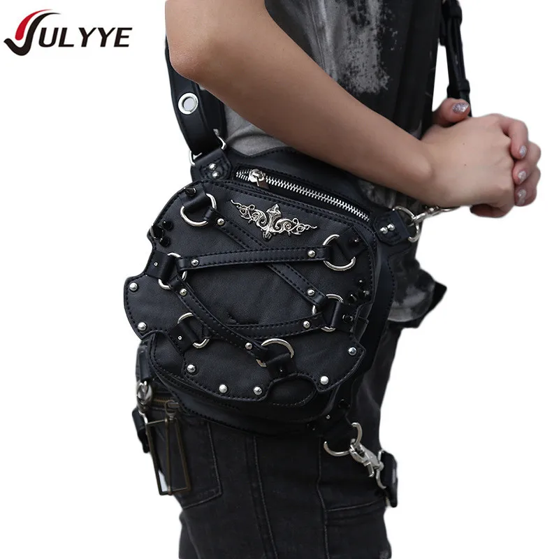 

YULYYE New Punk Bags Locomotive Bag Drop Leg Bag Multifunction Fashion Rock Studded Vintage Messenger Shoulder Cross Body Bag