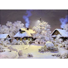 

Winter Snow House 5D DIY Round Partial Diamond Cross Stitch Embroidery Painting Mosaic Diamond Home Decor Paintings