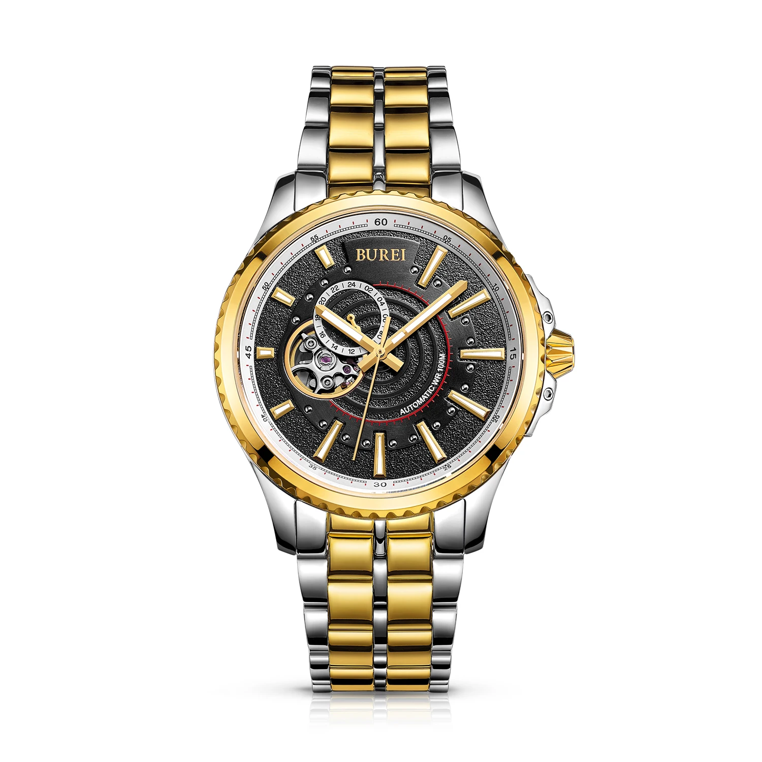 

BUREI 15009 Switzerland watches men luxury Racing speed master automatic self-wind luminous sapphire gold stainless steel