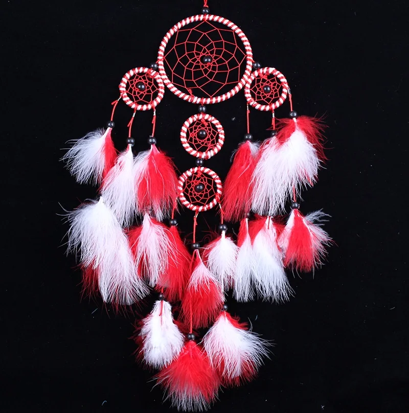 

Beautiful Dream Catcher hand-woven Dreamcatcher with red White feathers for home wall decorations Car is hanged adorn,04A33A09