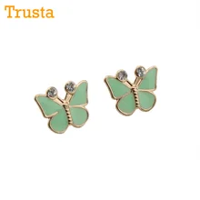 

2017 Women's Fashion Jewelry Pink/Green Color Butterfly Stud Earring Gift Girls Kids AD18 Free Shipping