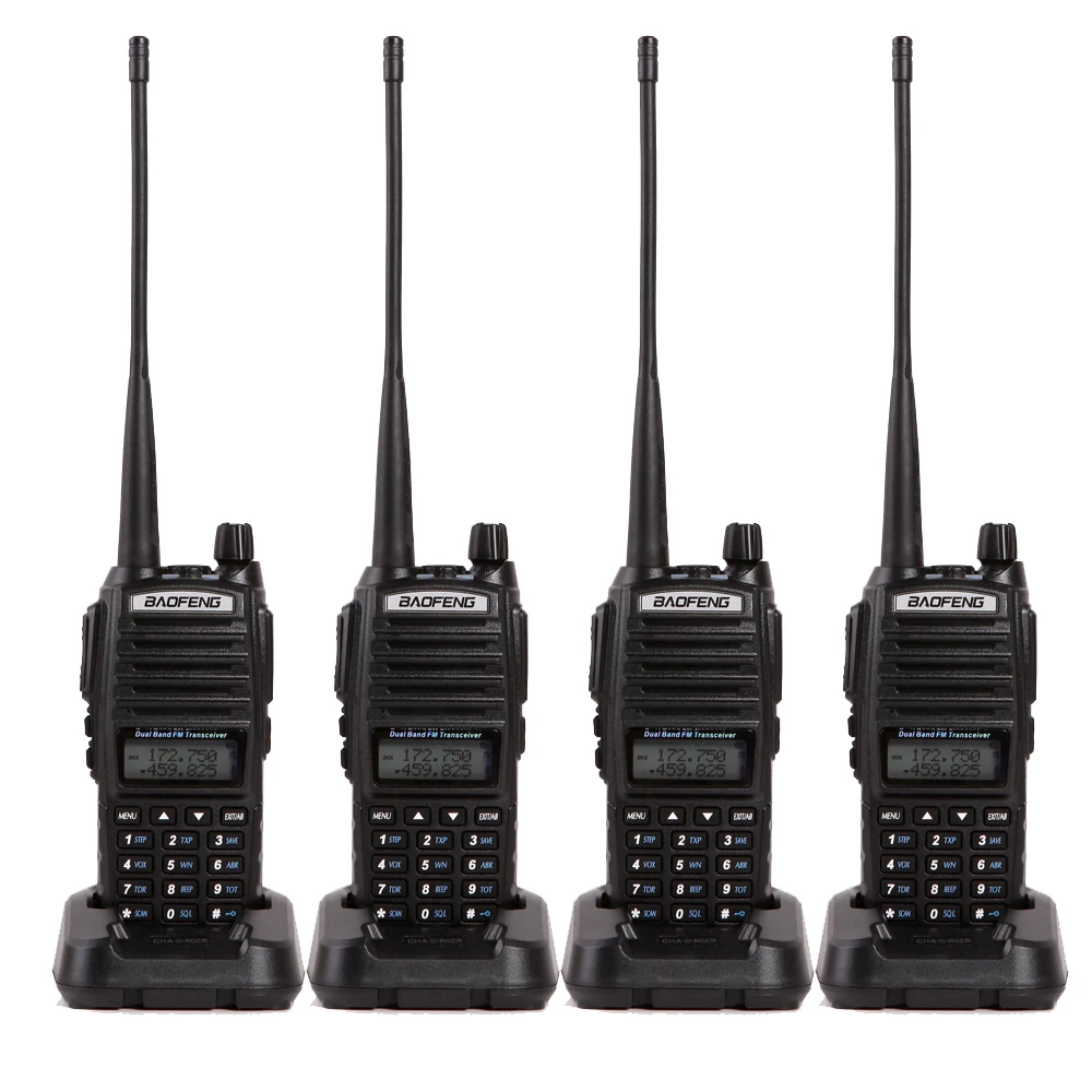 4pcs Baofeng UV-82 Two Way Radio Dual Band VHF & UHF 136-174MHz & 400-520MHz With PPT Button Amateur Handheld Walkie Talkie