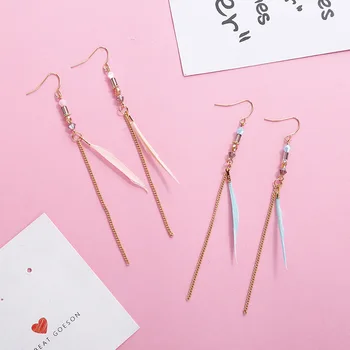 

12pairs/lot Korean version long chain Feather Earrings simple fashion earrings girls lovely personality earrings wholesale