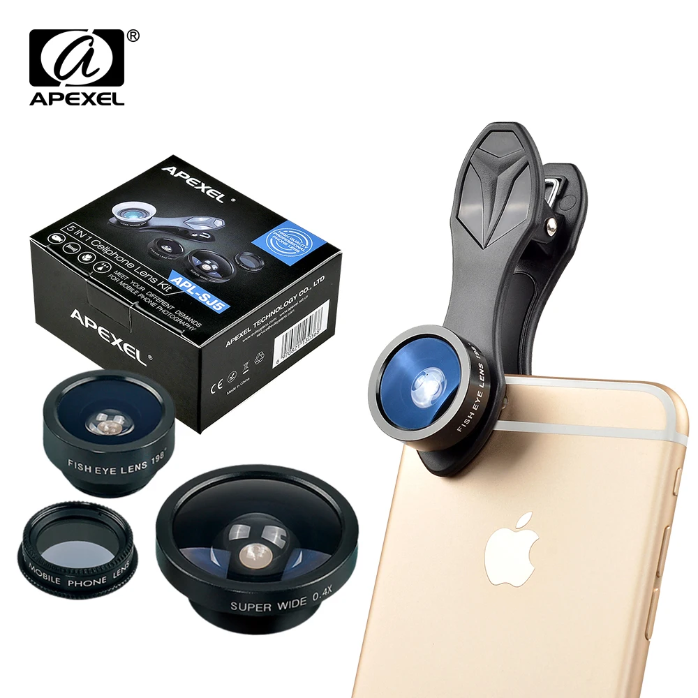 bilder für APEXEL 5 in 1 Kamera handy Objektiv Kit für iPhone 5 s 6 s 7 Samsung Xiaomi redmi Fisheye Makro Weitwinkel KPL fiter lente SJ5 bilder für APEXEL 5 in 1 Kamera handy Objektiv Kit für iPhone 5 s 6 s 7 Samsung Xiaomi redmi Fisheye Makro Weitwinkel KPL fiter lente SJ5