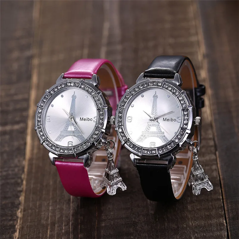 MEIBO women's watches casual watches Quartz Wrist The Eiffel Tower Rhinestone pendant Wrist Watch clock Reloj mujer M08 (6)