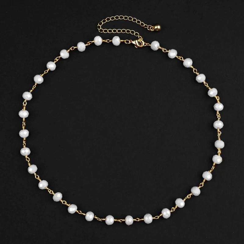 BOJIU, регулируемое изящное женское колье, маленький натуральный камень, жемчуг, кристалл, золото, витые бусы, латунная цепочка, ожерелье NKS246 - Окраска металла: 6-White Crystal