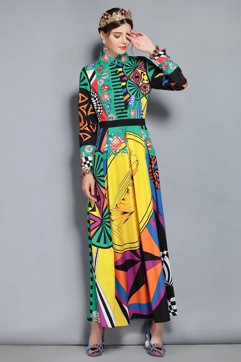 LD LINDA делла модное подиумное Макси Платье женское с длинным рукавом великолепное с цветочным принтом винтажное длинное платье Высокое качество