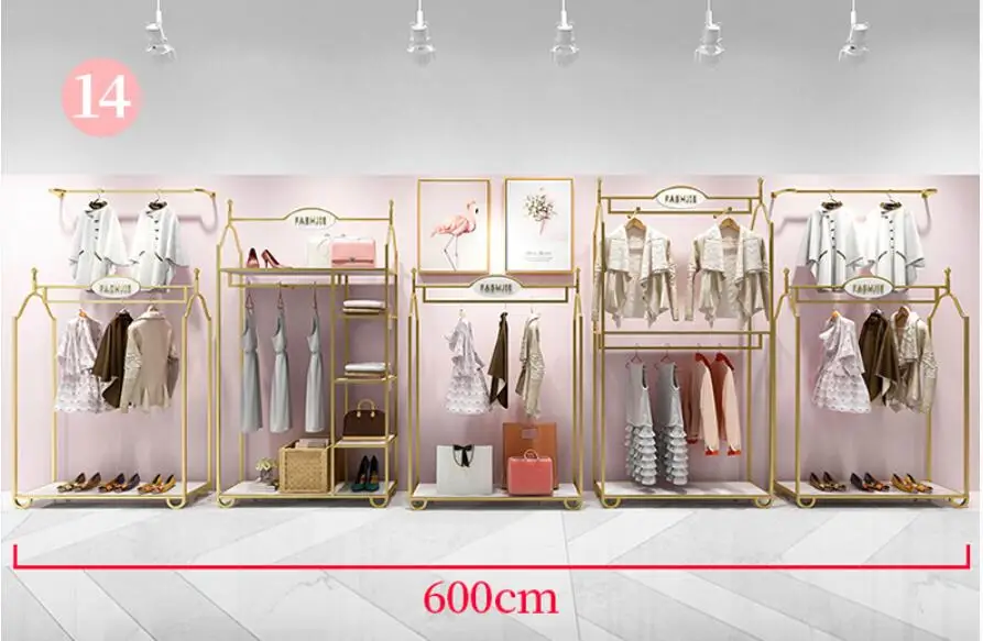 Europe type gold dress shop rack rack high grade clothes rack shoes bag double layer clothing display rack