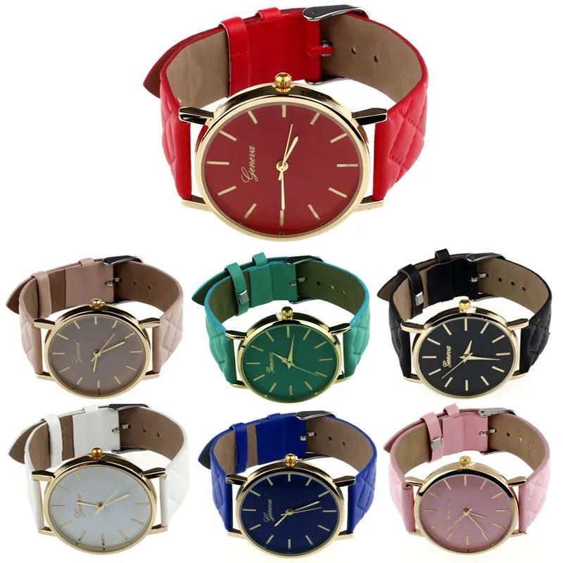 

100% brand new and high quality Unisex Women Men Casual Geneva Checkers Faux Leather Quartz Analog Wrist Watch #15