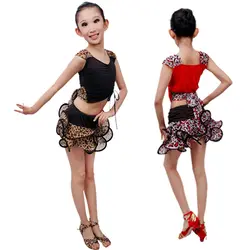 Костюм с леопардовой юбкой с изогнутыми краями для девочек, детское платье для выступлений/танцев в латинском стиле
