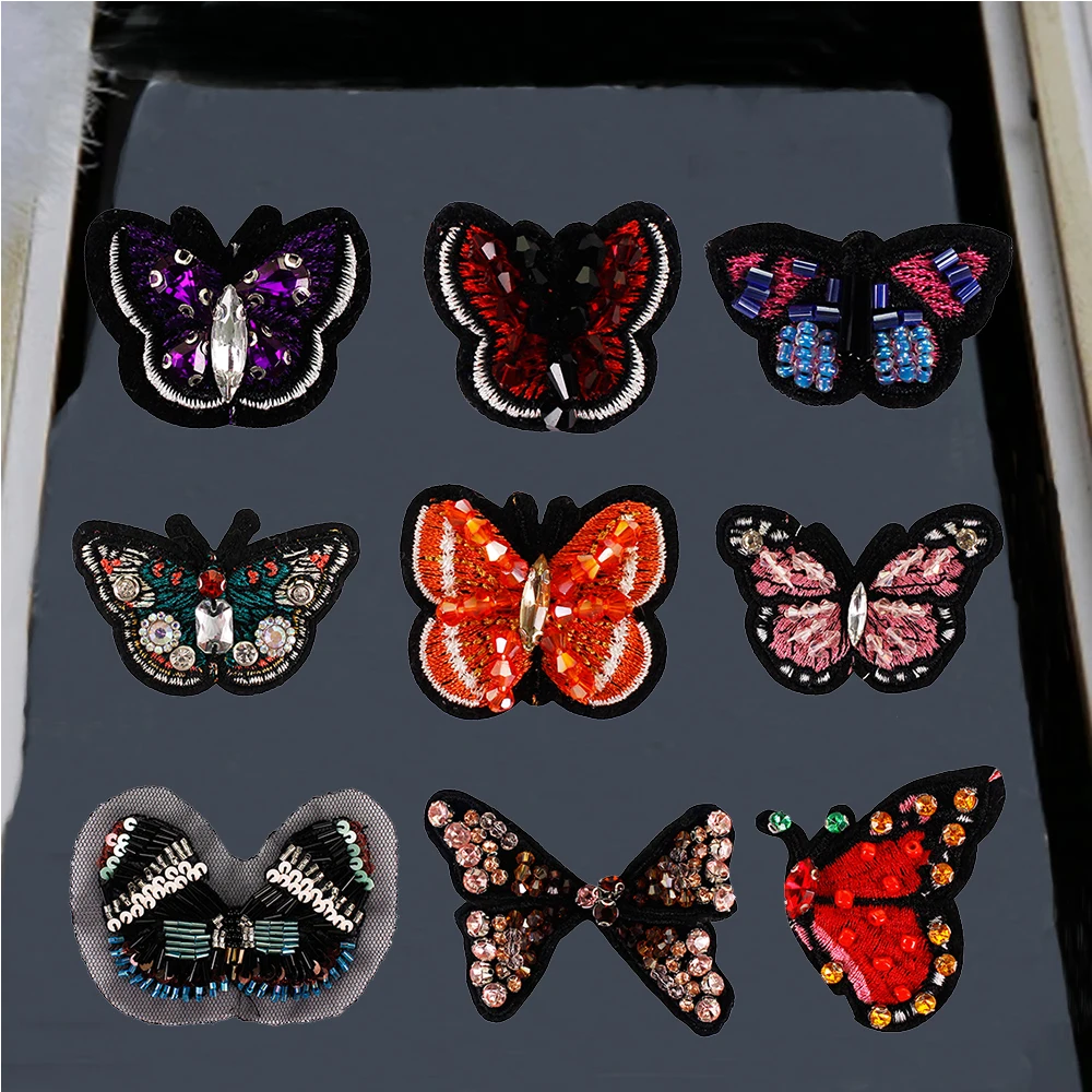 

5pc Butterfly Sequins Rhinestones Beaded Patches Applique Embroidered Fabric Sew on Clothing Shoes Bag Decoration Patch L157