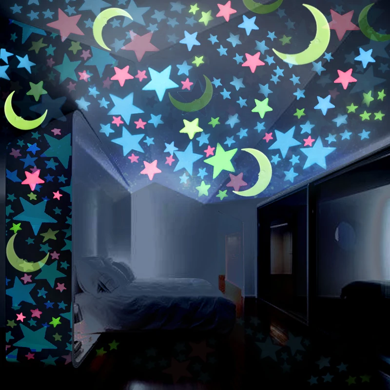 DIY 3D Stars Moon Glow In The Dark Luminous Fluorescent Butterfly Meteor Plastic Stickers Decals Toys for Baby Kids Bedroom DIY 3D Stars Moon Glow In The Dark Luminous Fluorescent Butterfly Meteor Plastic Stickers Decals Toys for Baby Kids Bedroom