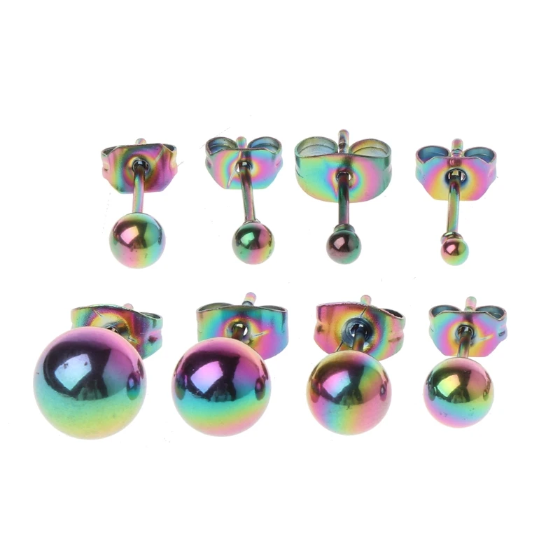 

JAVRICK 8Pcs Tiny 2-8mm Stainless Steel Round Ball Bead Charm Elegant Stud Earrings Set Women Girl