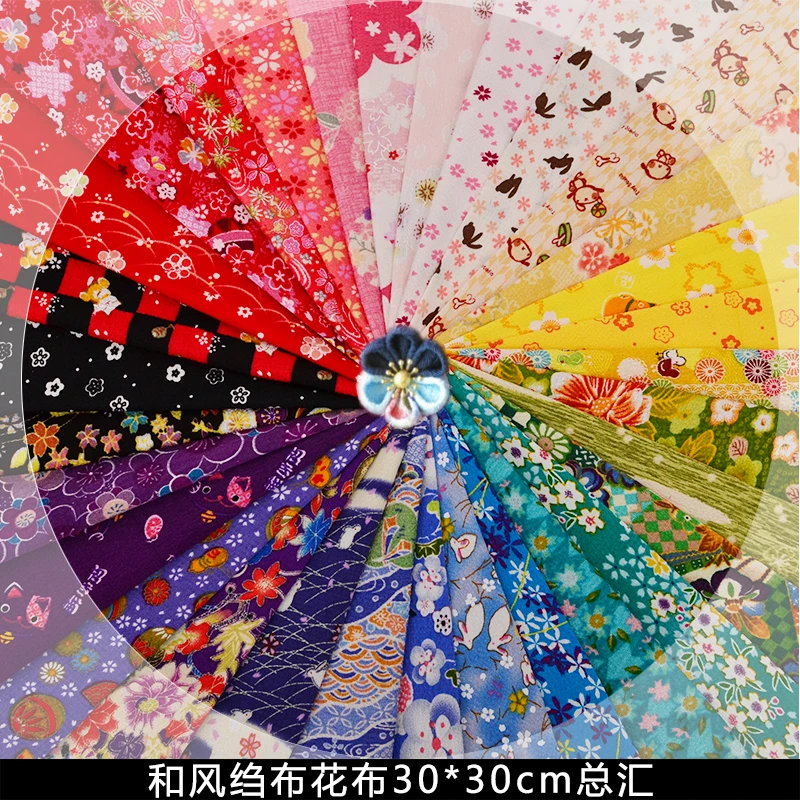 Микс 10 шт., ткань ручной работы с цветами, японский стиль, хлопчатобумажная ткань, ткань с принтом крепа, ткань 30*30 см для головных уборов, сделай сам
