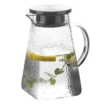 

Heatproof Special Texture Glass Carafe with Stainless Steel Lid Hot Iced Water Pitcher 1300ml/44oz SH16