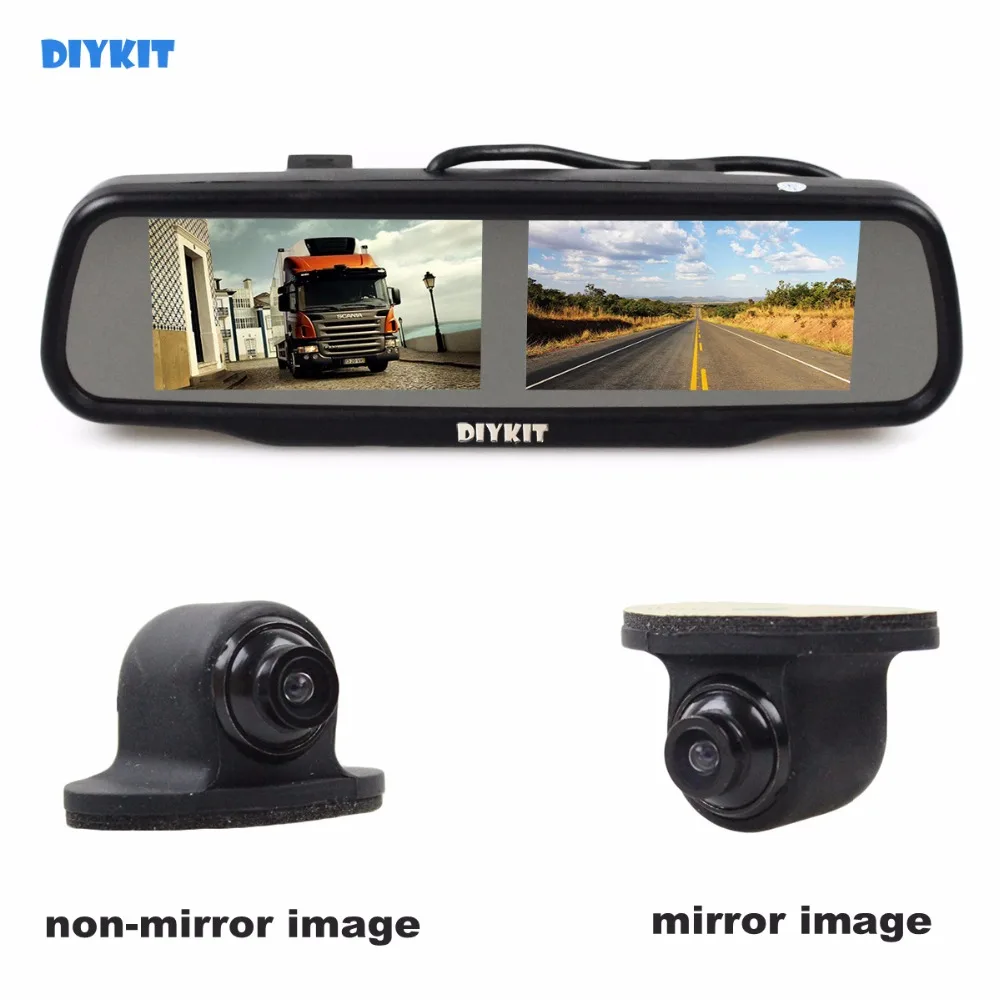 DIYKIT Dual Screen 4.3 inch TFT LCD Rear View Car Mirror Monitor + HD