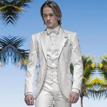 Индивидуальные Белый Жених женихов Для мужчин(свадьба) костюмы Best человек Костюмы(куртка+ Брюки для девочек+ галстук-бабочка+ пояс