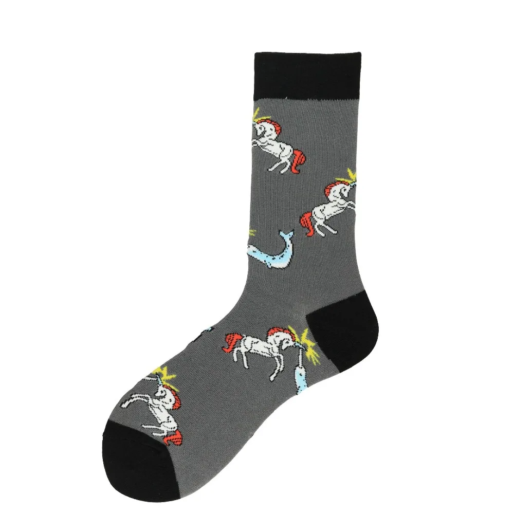Новинка, повседневные мужские носки из чесаного хлопка, забавные вечерние носки в стиле хип-хоп, цветные длинные носки с изображением желтой утки и панды для мужчин