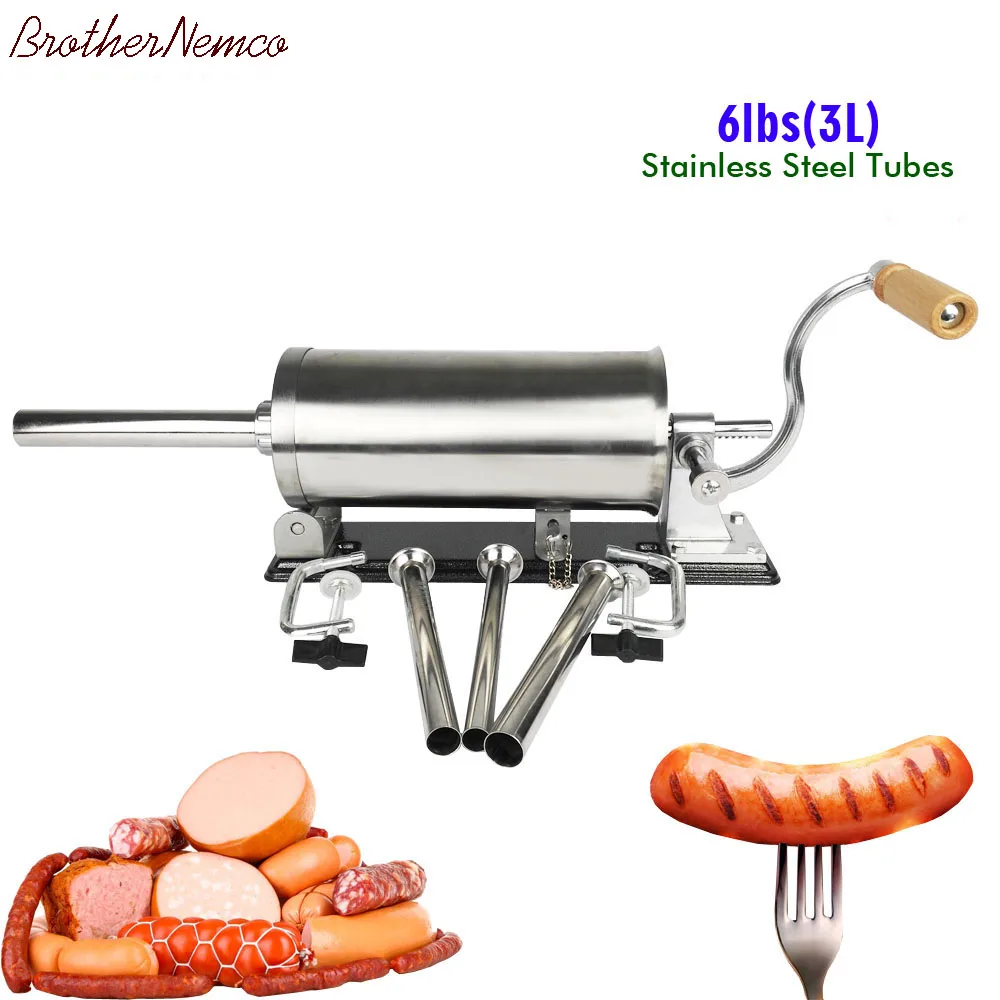 BrotherNemco 6lbs/3kg Horizontal Sausage Stuffer Stainless Steel