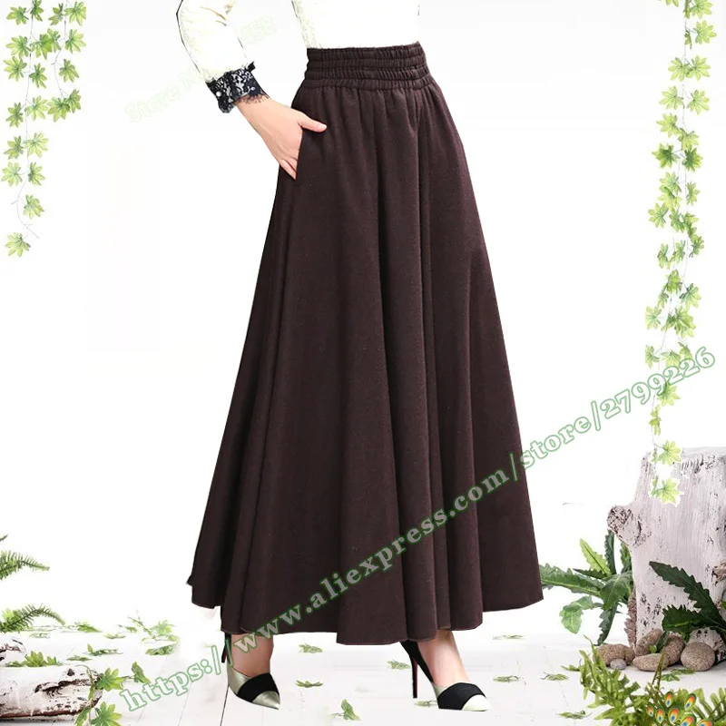 2019 Winter Vrouwelijke Retro Vintage Fashion Casual Hoge Taille Zwart 50% Wol Wollen Warme Dames Rok Maxi Rokken Vrouwen Kleding