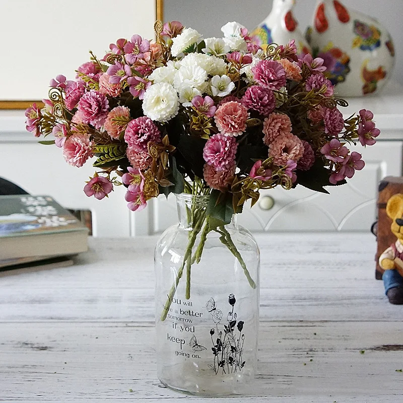 Flone Artificial Flowers High Quality Silk Bouquet Fake Flowers Wedding Display Flower European Style Carnation Home Decoration (9)