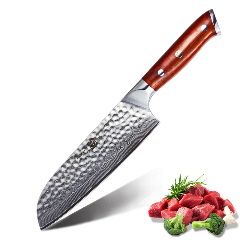 FANGZUO, японский дамасский стальной кухонный нож, набор, ручка из нержавеющей стали, шеф-повара, Santoku, Кливер, универсальные ножи, наборы кухонных ножей - Цвет: FU-SD-7