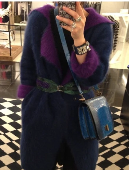 2016 New Knitted Real Mink Cashmere sweater double layer cashmere velvet trench Coat Winter long mink cashmere Jacket KTP191