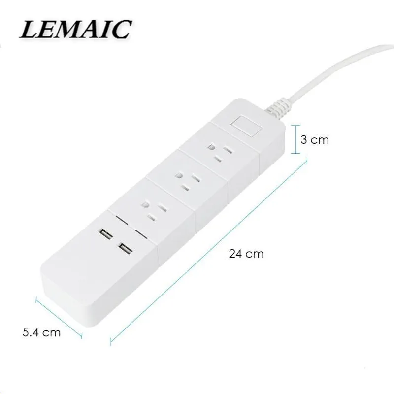 

LEMAIC WiFi Smart Socket w/ 3 AC Outlets Fully-controlled and 2 USB Charger Work with Amazon Alexa App Remote Control US Plug