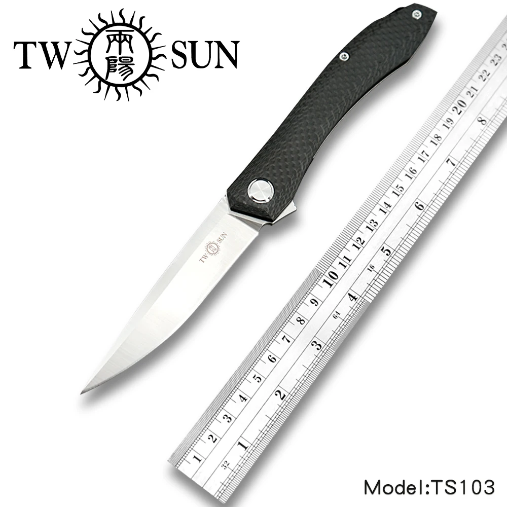 

TwoSun d2 blade folding Pocket Knife Camping tactical hunting knife survival tool EDC Titanium Carbon Fiber Fast Open TS103
