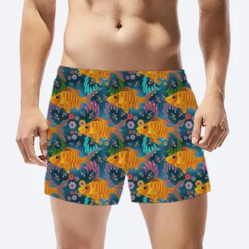 

FORUDESIGNS Cartoon Gold Fish Printing Fashion Men Casual Shorts 3D Brand Designer Men Beach Shorts Quick Dry Boardshorts Trunks