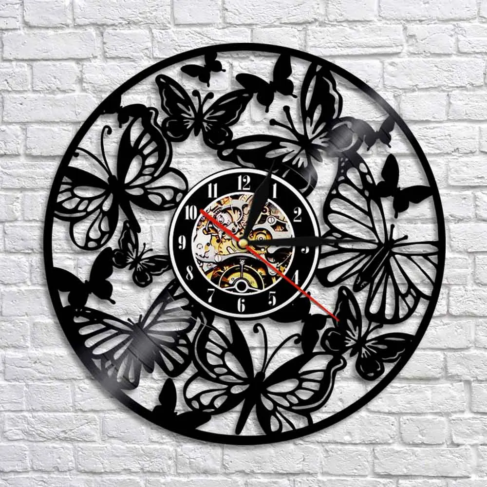 Butterflies Artwork Clock Nursery Clock Vinyl Record 3D Wall Clock