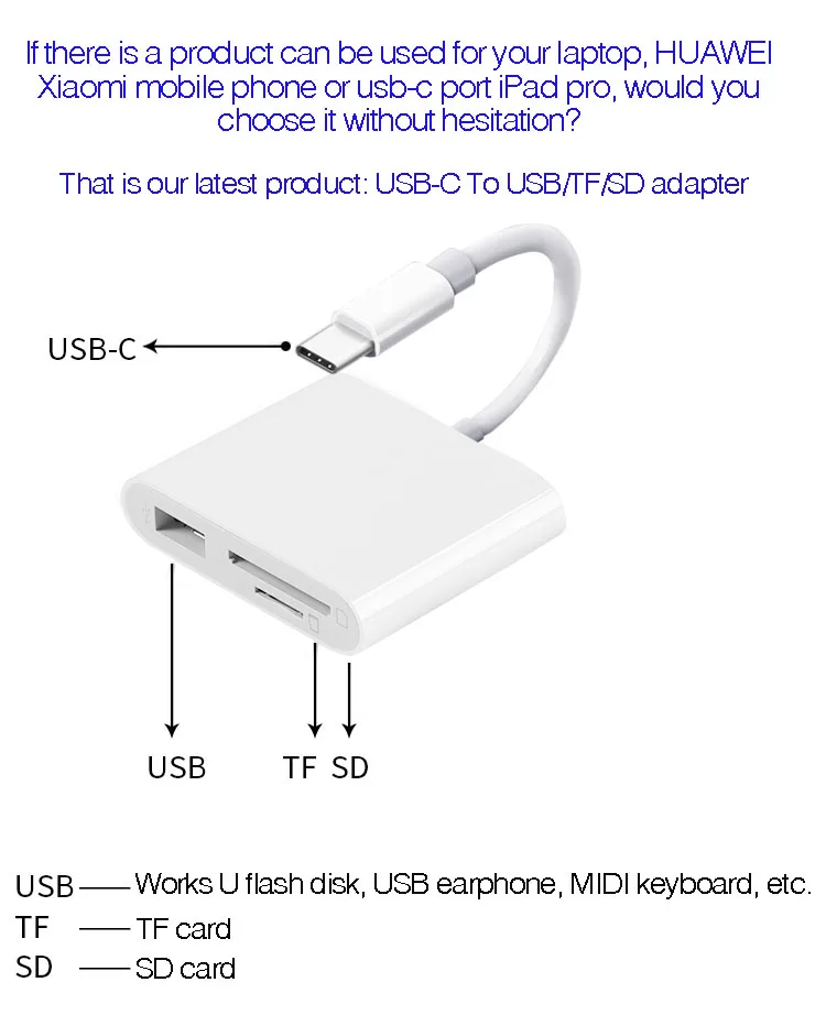 OTG USB C до 3,0 USB адаптер для камеры type c к SD TF кард-ридер конвертер комплект кабель для iPad Pro Android мобильный телефон ноутбук