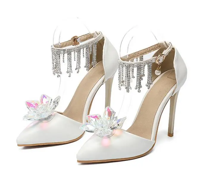 

high heels platforms white lace wedding shoes bride handmade shinny sparking crystal bridal shoes 2019 New