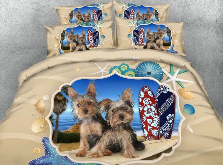

Dog Bedding set Luxury 3D Beach duvet cover bed sheet Cal Super King Queen size bed in a bag linen quilt full twin double 4PCS