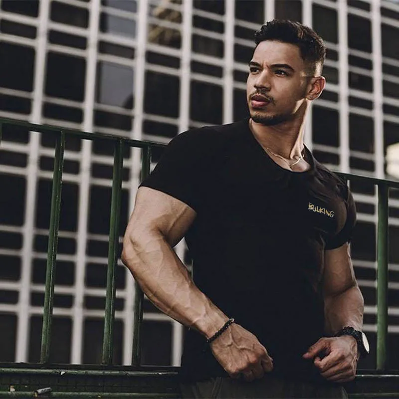 

New Men Short Sleeve Cotton t-shirt Summer Casual Fashion Gyms Fitness Bodybuilding T shirt Male Slim Tees Tops Clothing